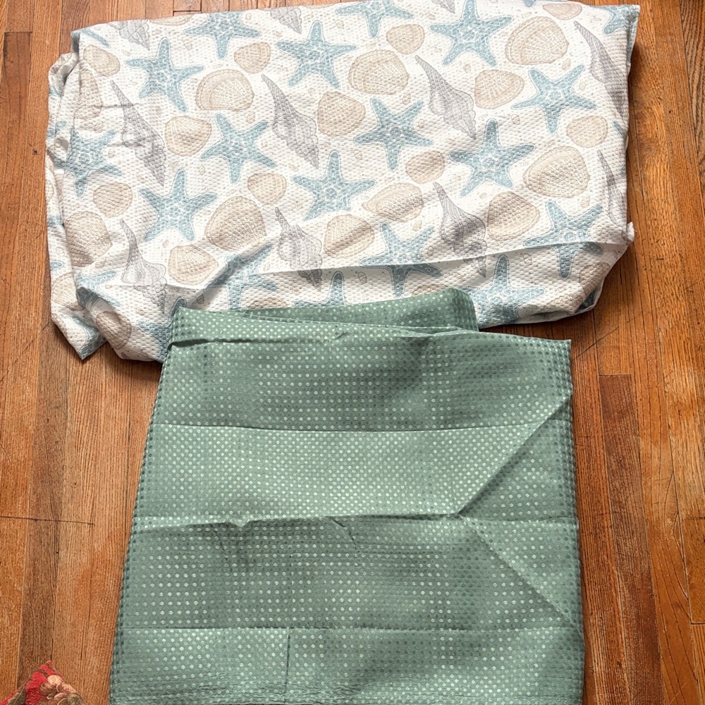 Coastal Starfish Print and Seafoam Green shower curtains